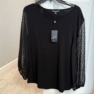 GORGEOUS AND NEW! Black Blouse with Sheer Sleeves Which Has Beautiful Design